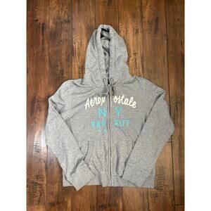Y2K Aeropostale Full Zip Hoodie Women’s L Gray 2000s Retro Embroidered Grunge